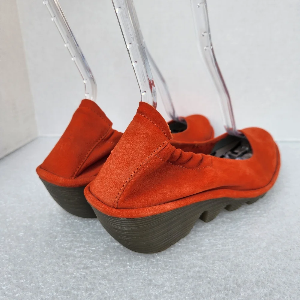 Fly London Pled Size 41 Wedge Shoes Orange Leather